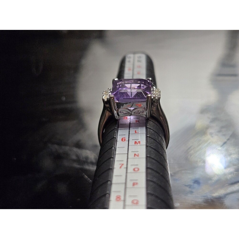 5.94 CTW Amethyst Ring, Large Emerald Cut Purple Gemstone Sterling Silver Size 5 - Picture 15 of 16